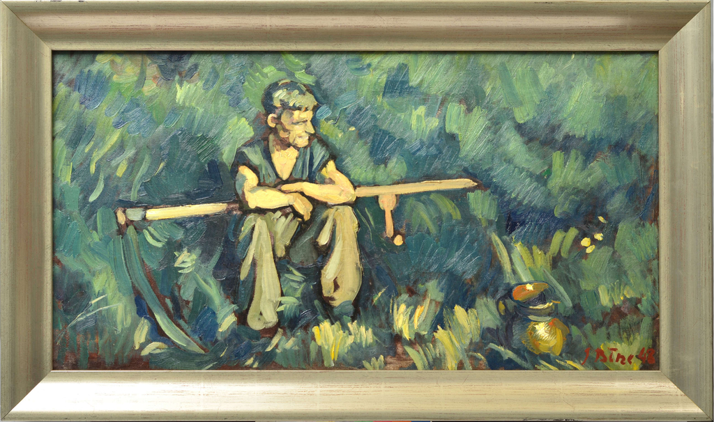 Oil painting Mower at rest by Jekabs Bine