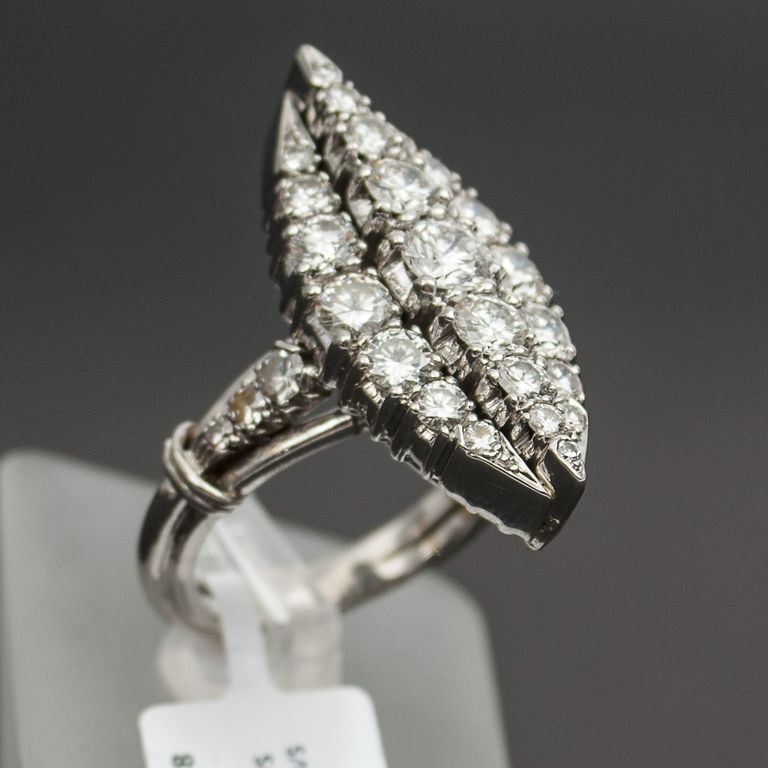 Platinum marquise shaped ring with diamonds