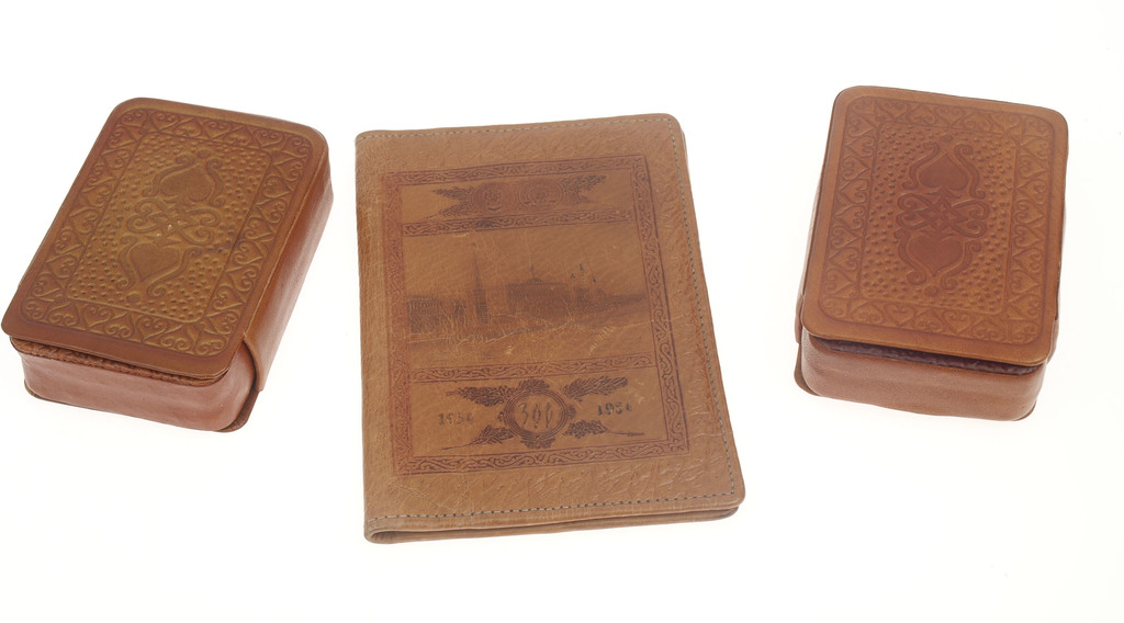 Two card sets in a leather case, passport cover - 1954., with view of Moscow