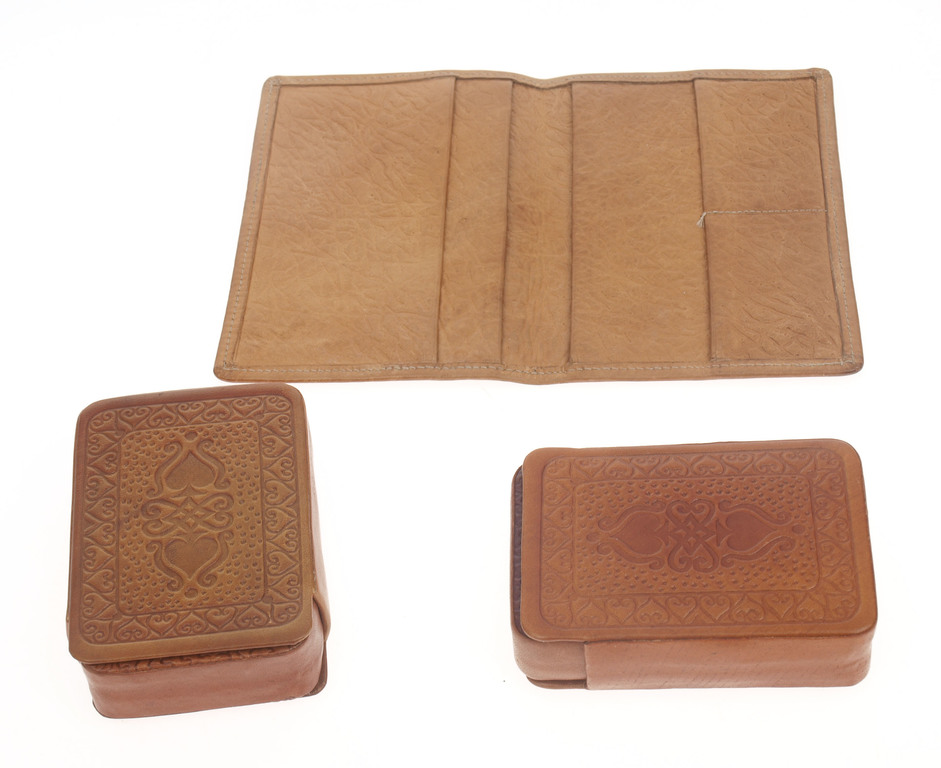 Two card sets in a leather case, passport cover - 1954., with view of Moscow