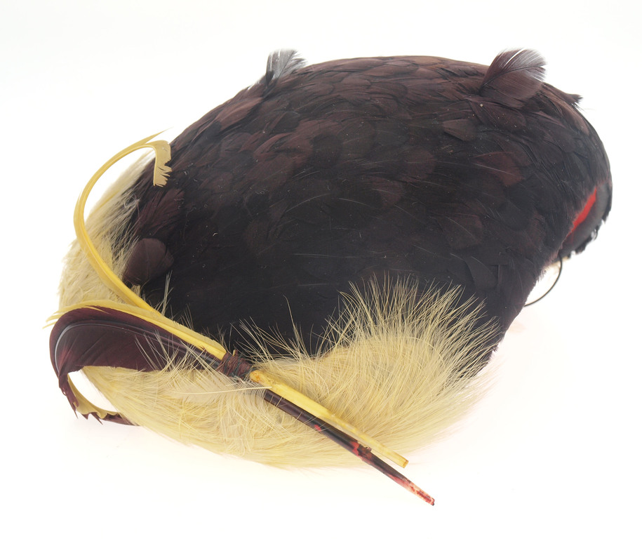 Шляпа с отделкой птицы перьями 