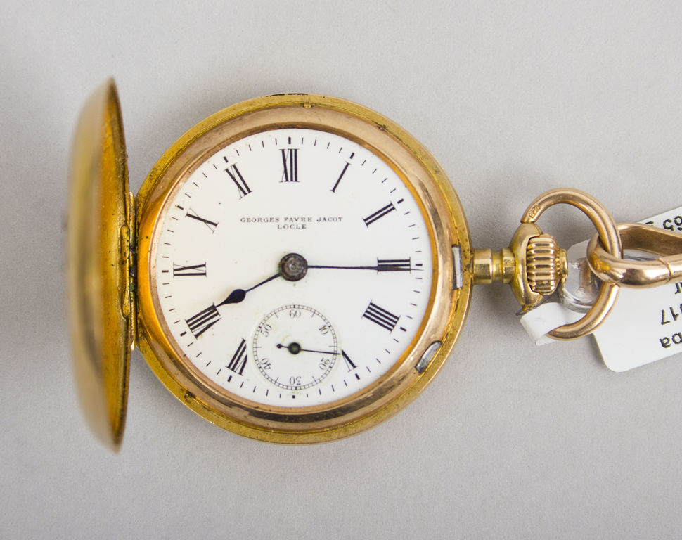 Zelta kabatas pulkstenis ar briljantiem un rubīniem, ir pulksteņa ķēde