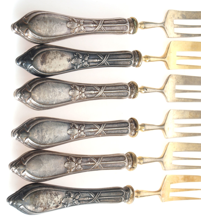 Silver dessert forks with gilding (6 pcs.)