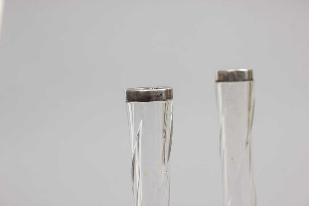 Jūgendstila stikla vāzītes ar sudraba apdari (2 gab.)