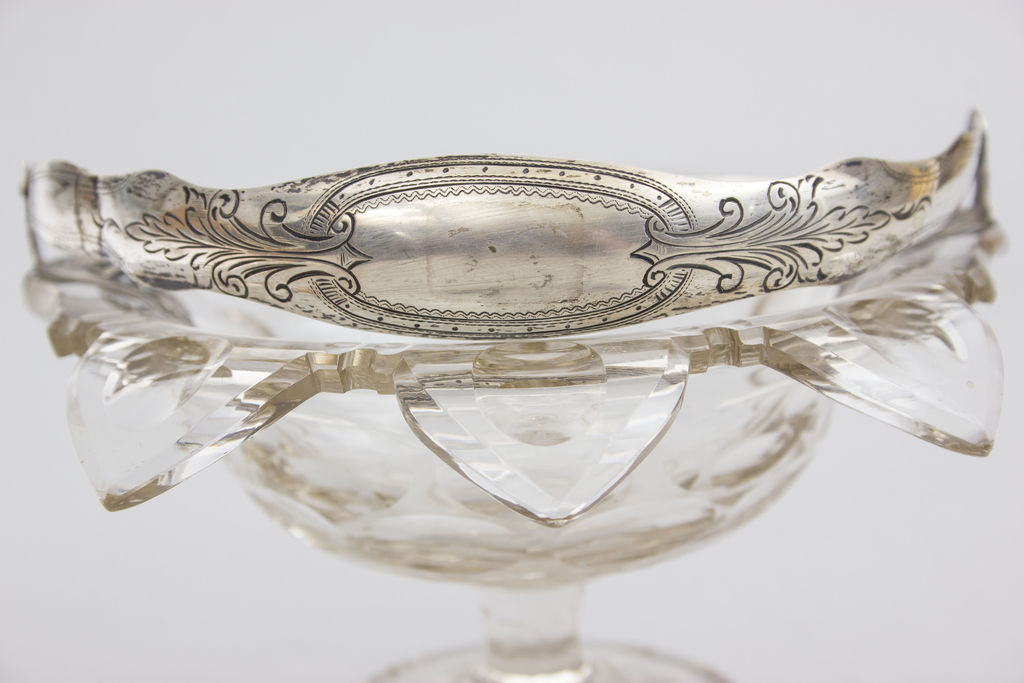 Glass dish with silver finish