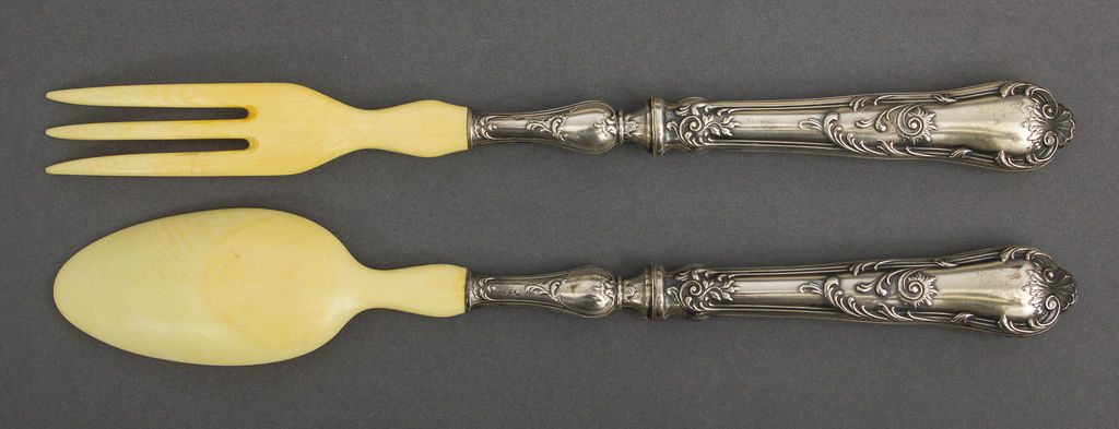 Fork and spoon with bone and silver finish