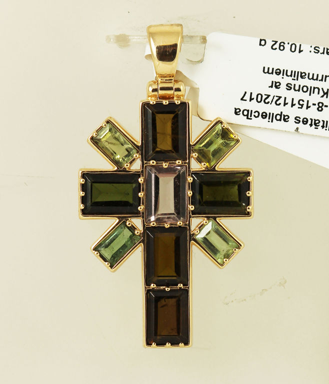 Gold Cross / Pendant with tourmalines