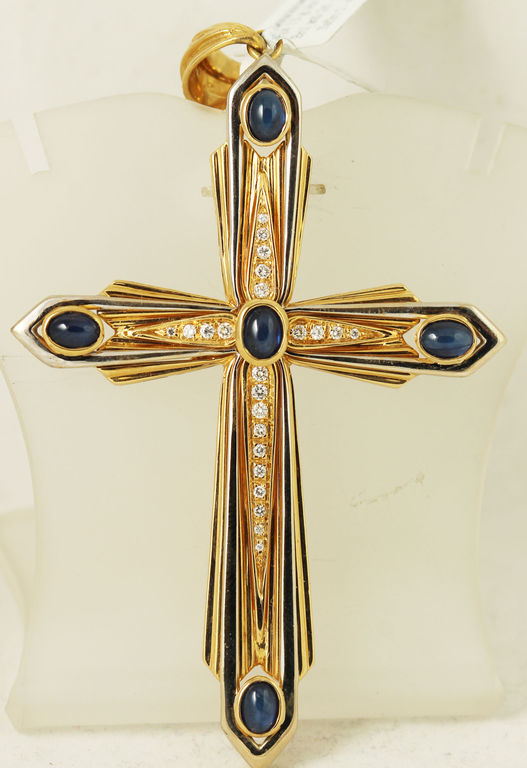 Gold cross with 26 diamonds and 5 sapphires