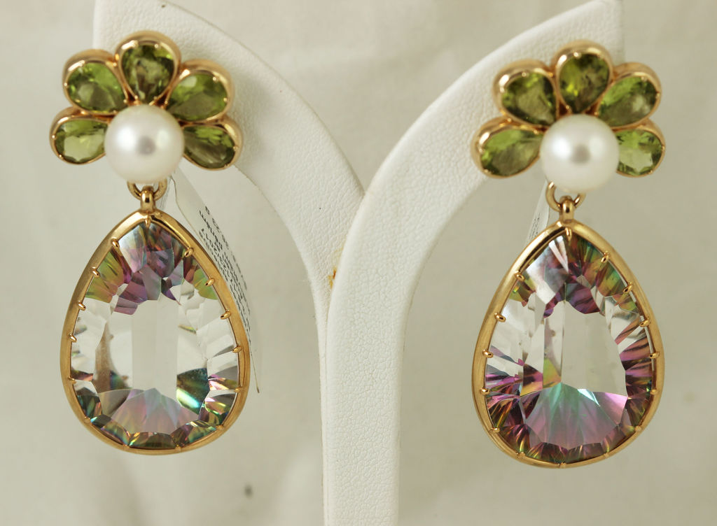 Gold earrings with quartz (with coverage) 