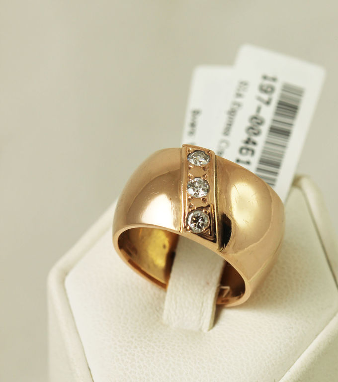Золотое кольцо 3 бриллиантами