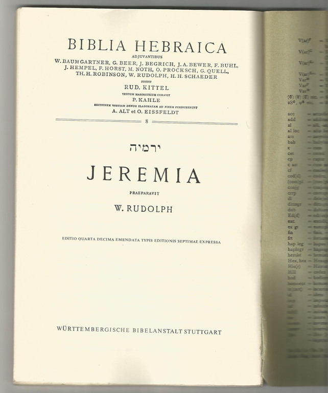 Biblia Hebraica. Jeremia/Liber Samuelis/Liber Psalmorum/ (5 gab.)