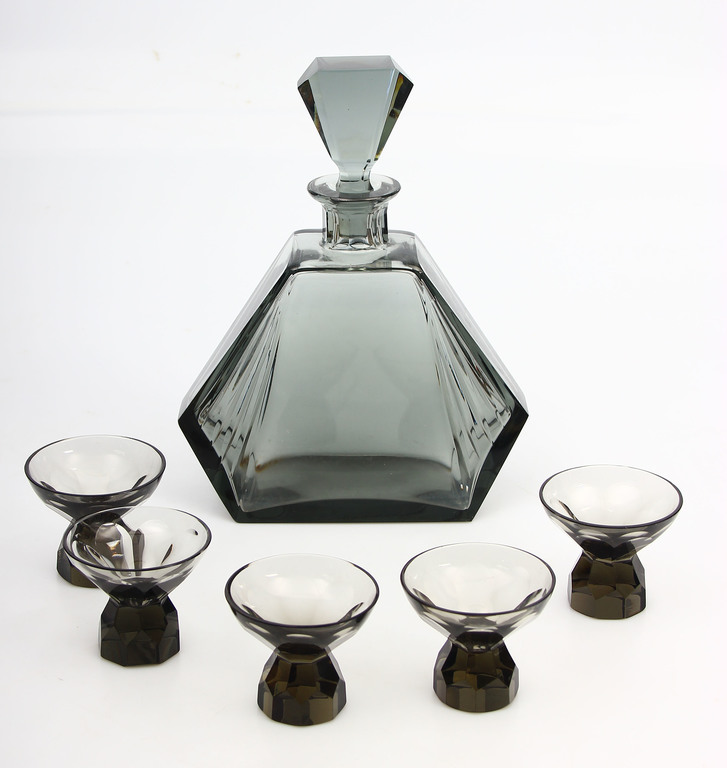 Glass set - 5 cups and decanter 