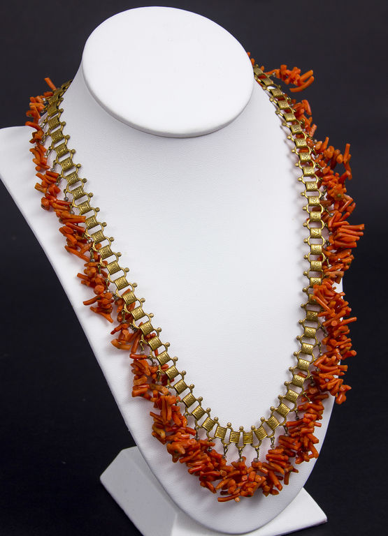 Necklace with brass and coral