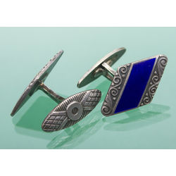 Silver cufflinks with blue enamel