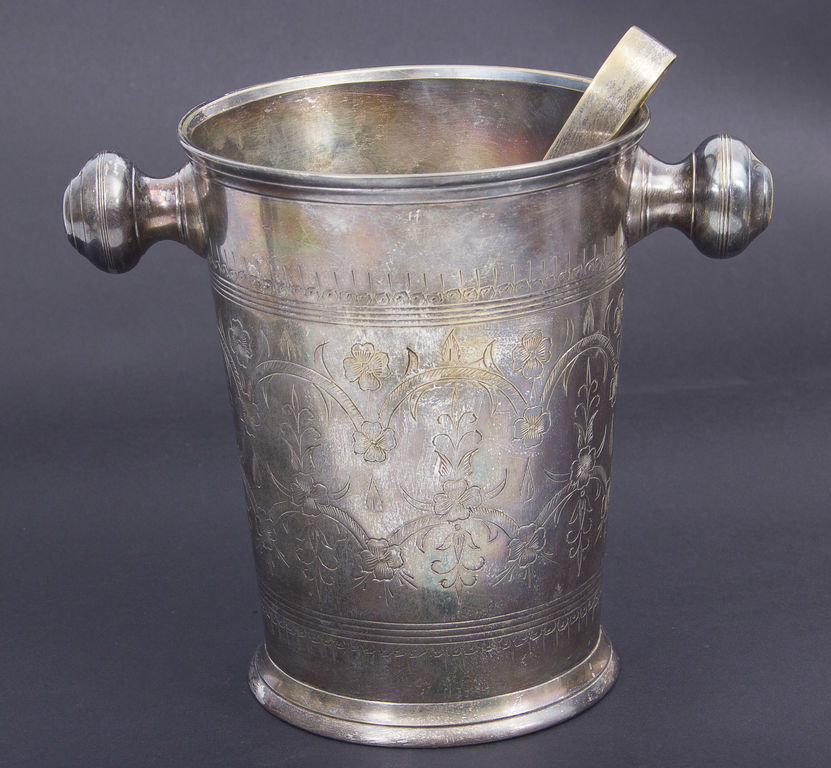 Silver plated metal champagne bowl/bucket with tongs