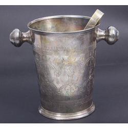 Silver plated metal champagne bowl/bucket with tongs