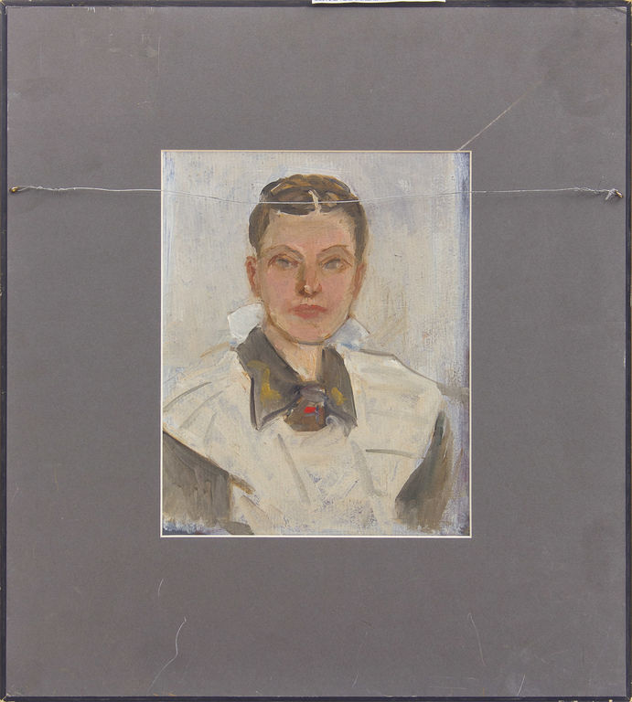 Two-sided painting - Woman in the city and portrait of the boy