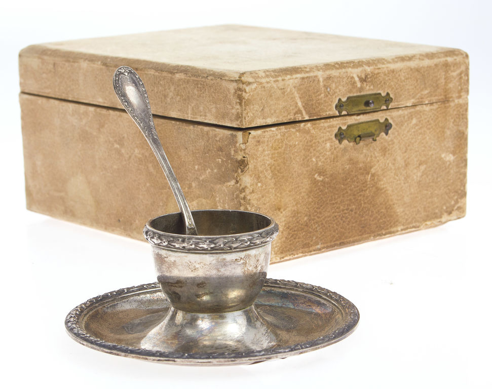 Silver egg utensil with spoon in original box