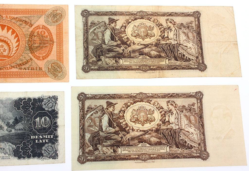 Первые латышские банкноты 6 шт.