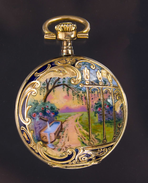 Gold pocket watch with enamel