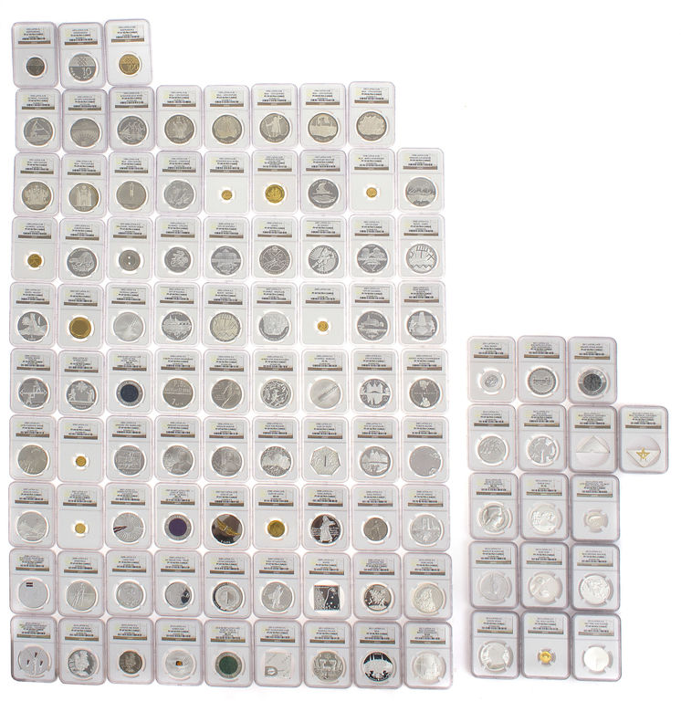 Latvijas bankas sudraba un zelta latu kolekcijas monētas – pilns komplekts (98 gab.)