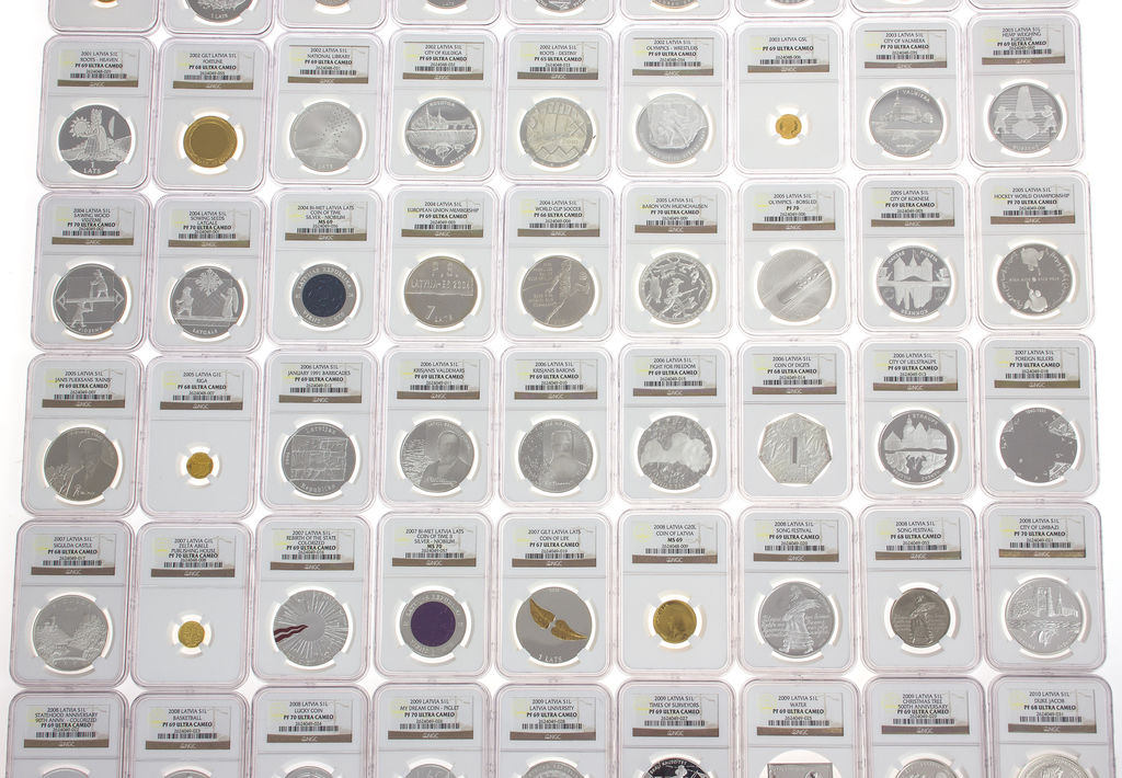 Золотые и серебряные коллекционные монеты (латы) Латвийского банка - полный комплект (98 шт.)