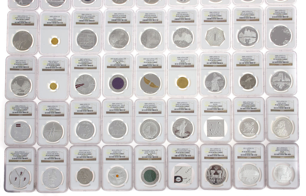 Complete set of golden and silver collector lats of Latvian bank (98 pcs.)