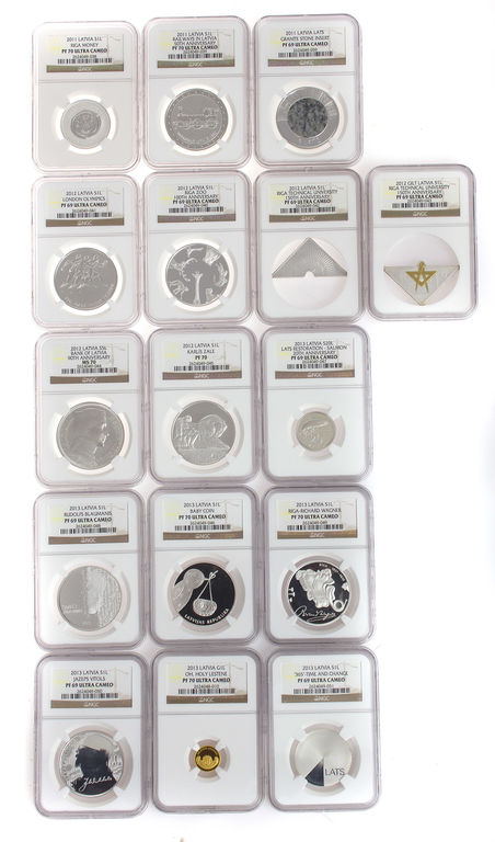 Золотые и серебряные коллекционные монеты (латы) Латвийского банка - полный комплект (98 шт.)
