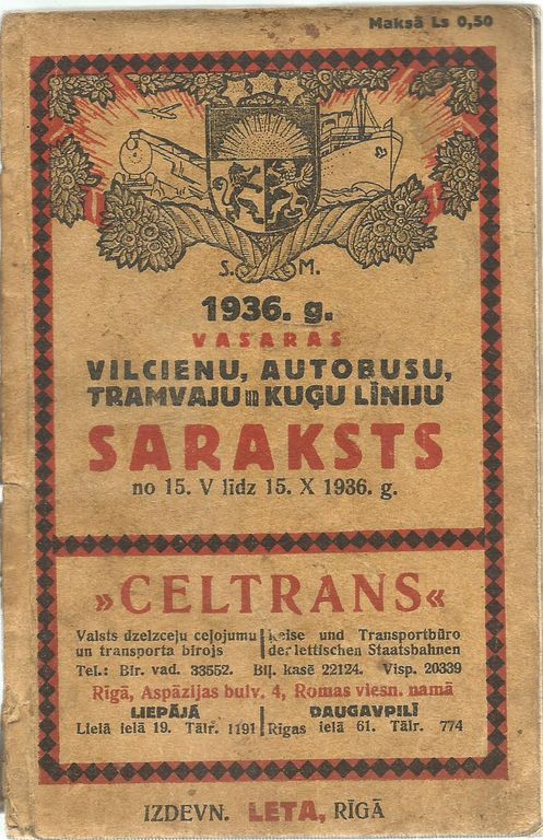 1936. g. Vilcienu, Autobusu, Tramvaju un Kuģu līniju saraksts