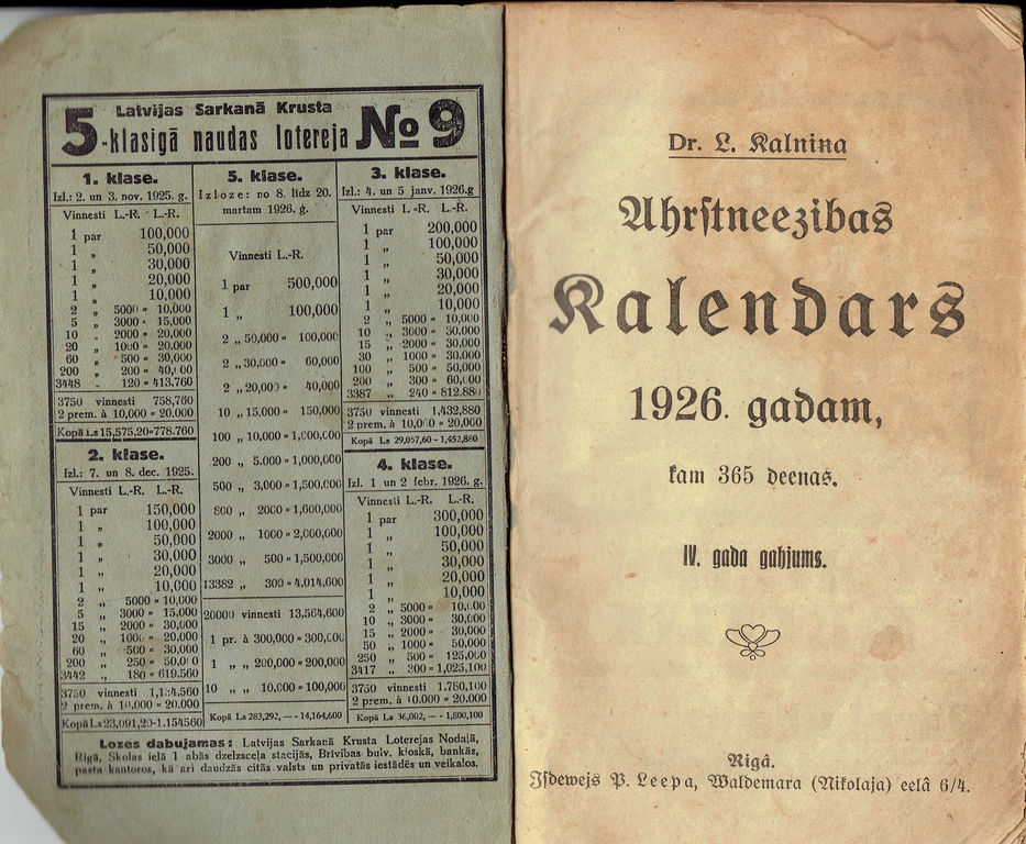 Ārstniecības kalendārs 1926, L.Kalniņš