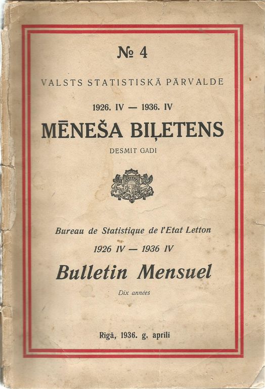 Valsts statistiskās pārvaldes mēneša biļetens 1926-1936 (Nr.4)
