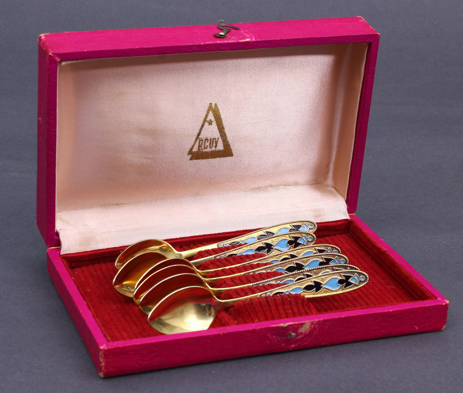 Guilded silver spoons with enamel 6 pcs. in original box
