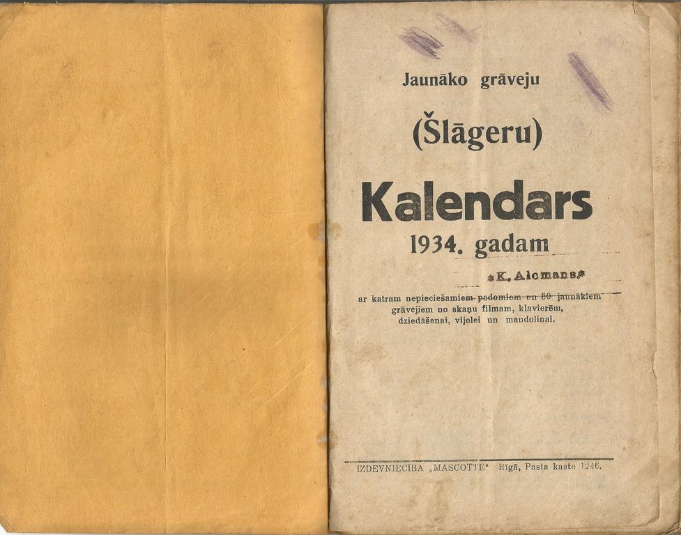 Jaunāko grāvēju(šlāgeru) kalendārs 1934