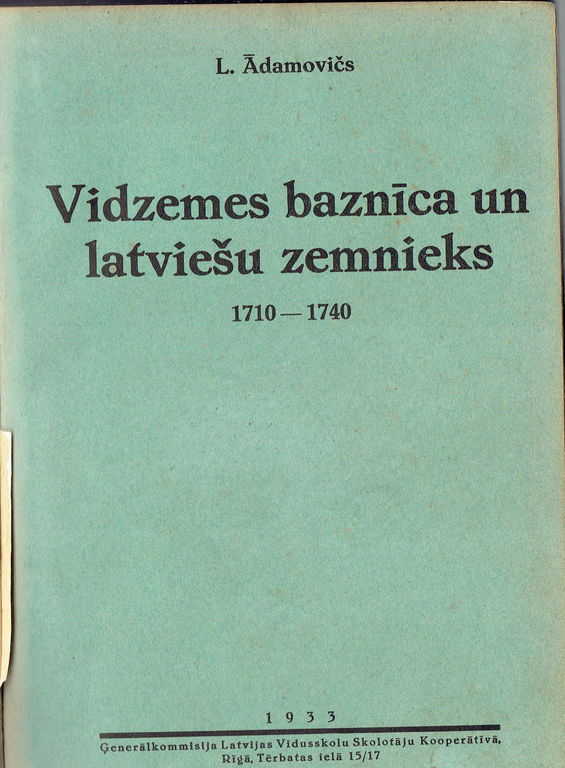 Книга ''Видземская церковь и латвийский фермер (1710-1740)