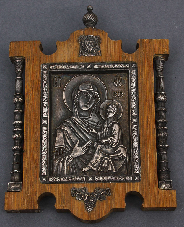 Wooden icon with silver plated metal 