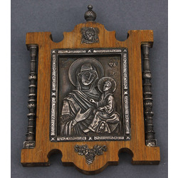 Wooden icon with silver plated metal 