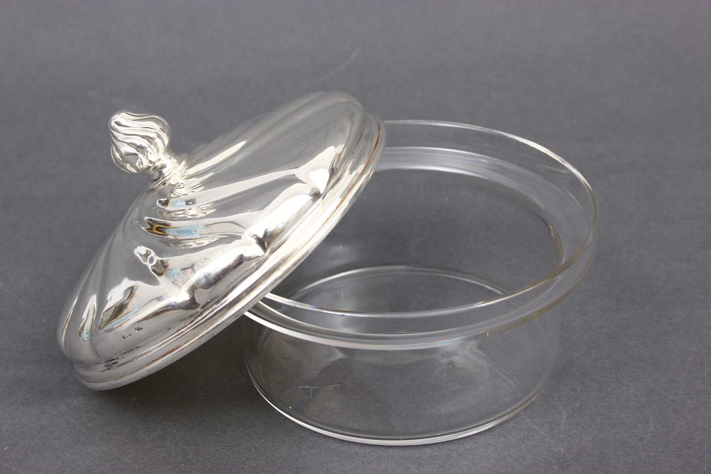 Baroque style glass utensil with silver lid