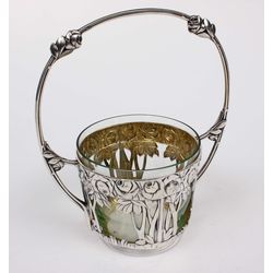 Art Nouveau серебро миска для конфетки со стеклом