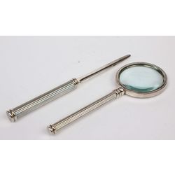 Silver plated set - letter knive, magnifying glass