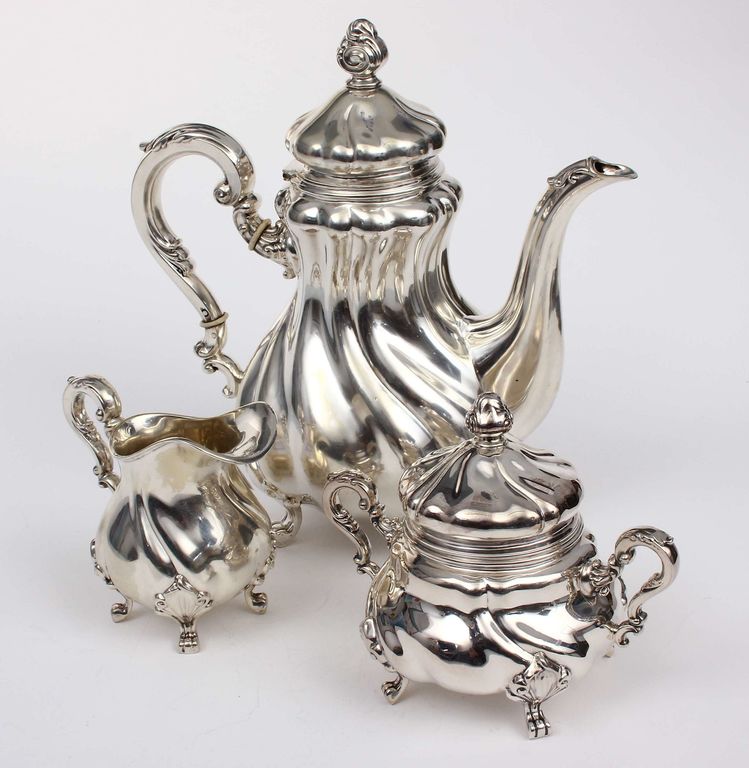 Silver coffee set - coffee pot, sugar-basin, cream utensil