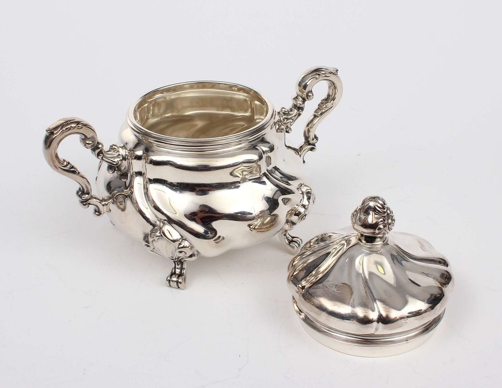 Silver coffee set - coffee pot, sugar-basin, cream utensil