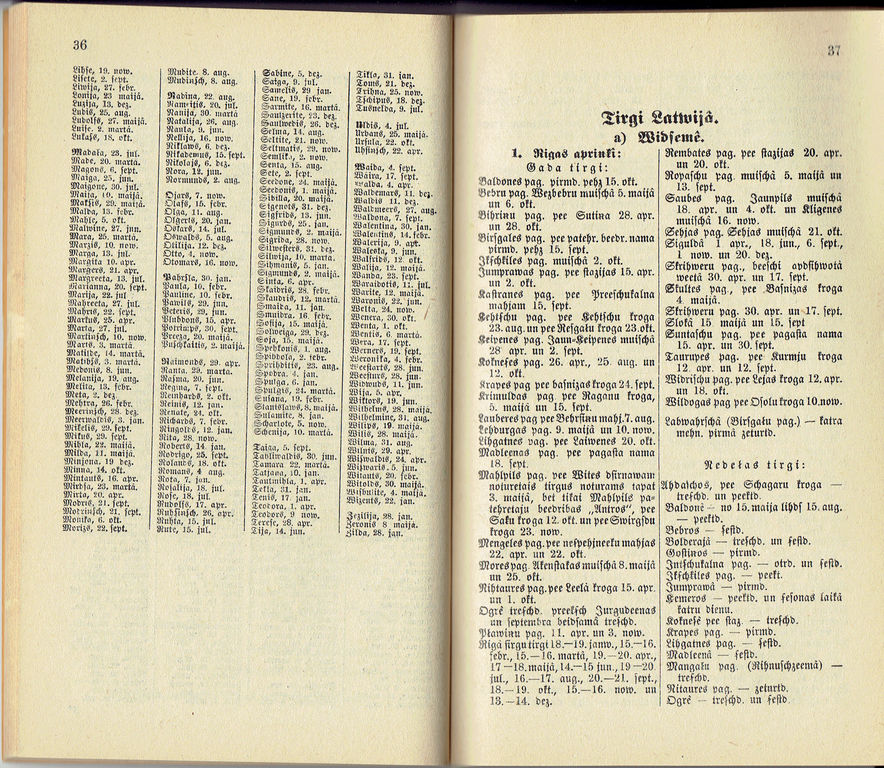 Календарь Видземе 1936