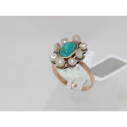 Gold ring for turquoise and pearl