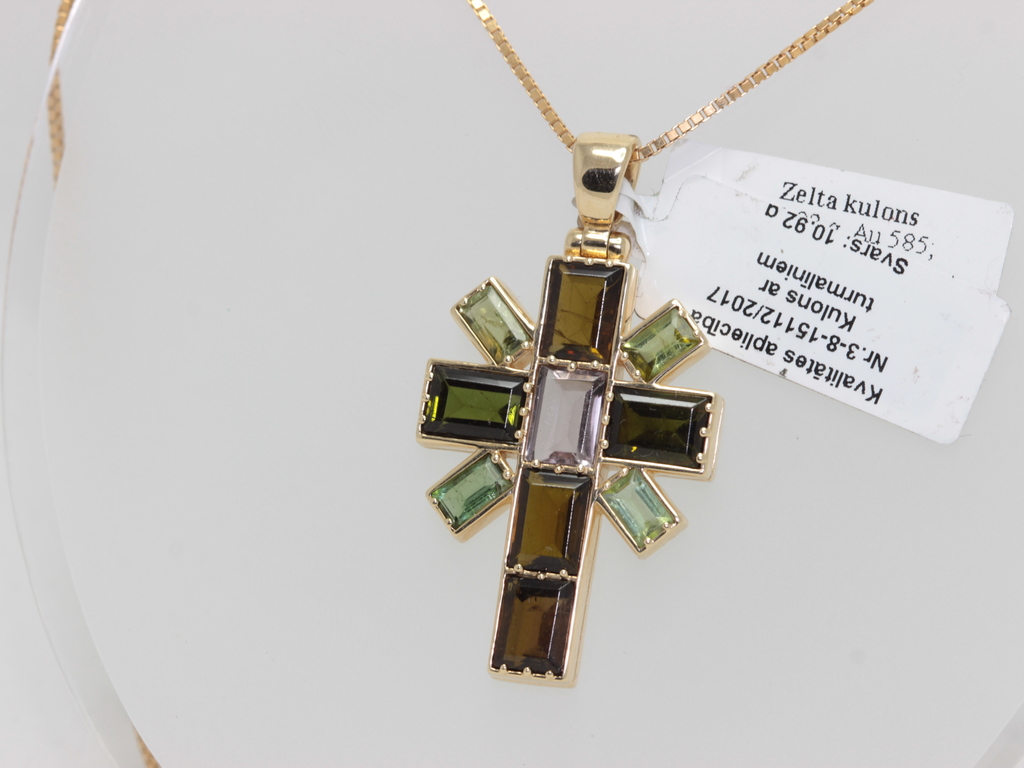 Gold Cross / Pendant with tourmalines