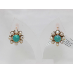 Gold earrings with turquoise, pearls