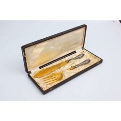 Silver fork and knife with box