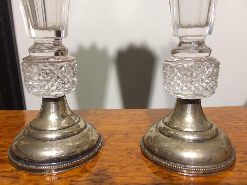 Хрустальные вазы с серебряной отделкой - пара