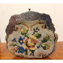 Embroidered purse with silver finish