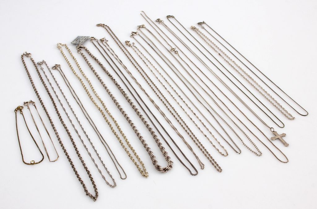 Various silver jewelry - chains, pendants, rings