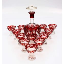 Colored glass set - decanter, 12 glasses